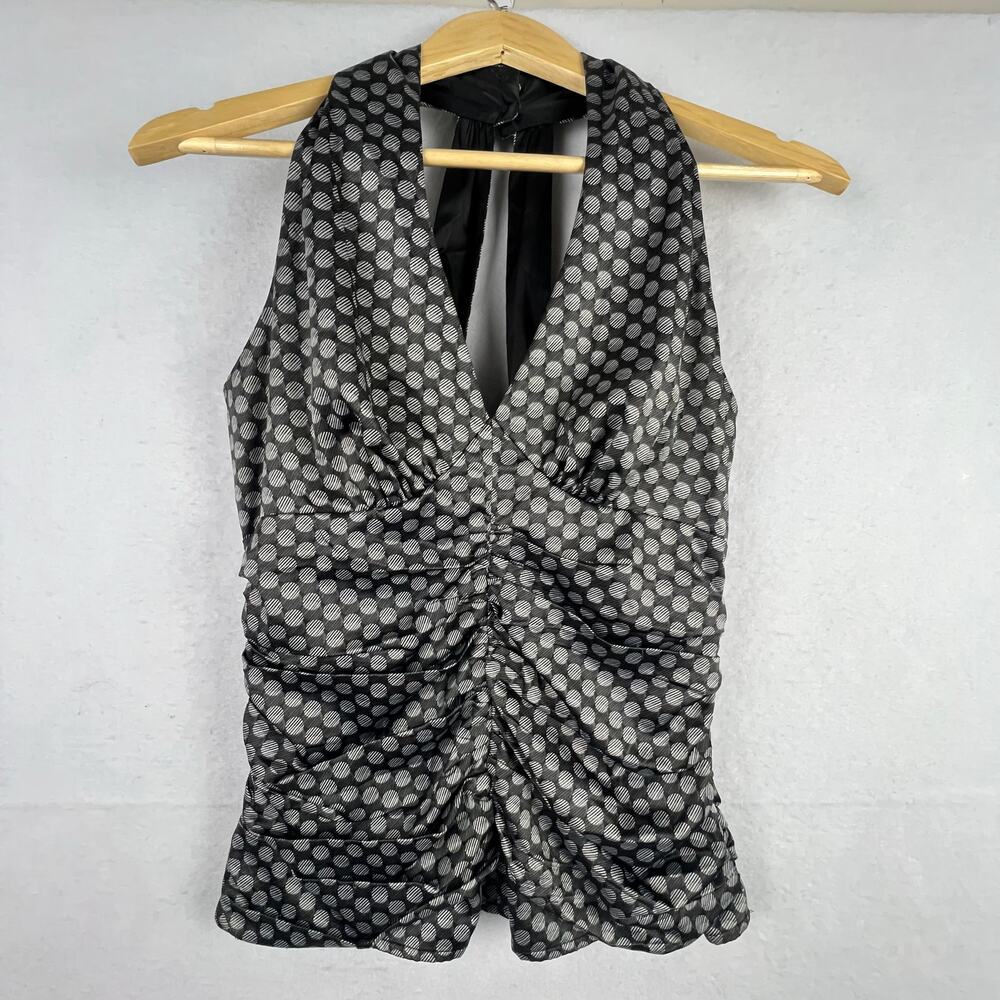 Express Design Studio RETRO Babydoll Y2K Polka Dot Halter V-Neck Size 6